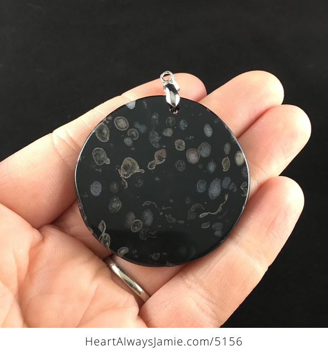 Circle Shaped Black Plum Blossom Jasper Stone Jewelry Pendant - #s7kvHtCI18w-6