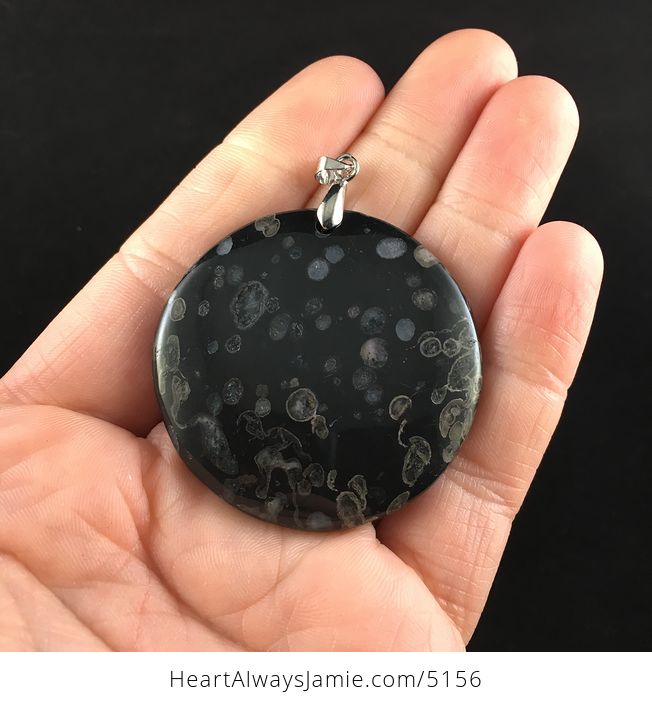 Circle Shaped Black Plum Blossom Jasper Stone Jewelry Pendant - #s7kvHtCI18w-1