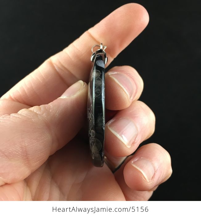 Circle Shaped Black Plum Blossom Jasper Stone Jewelry Pendant - #s7kvHtCI18w-5