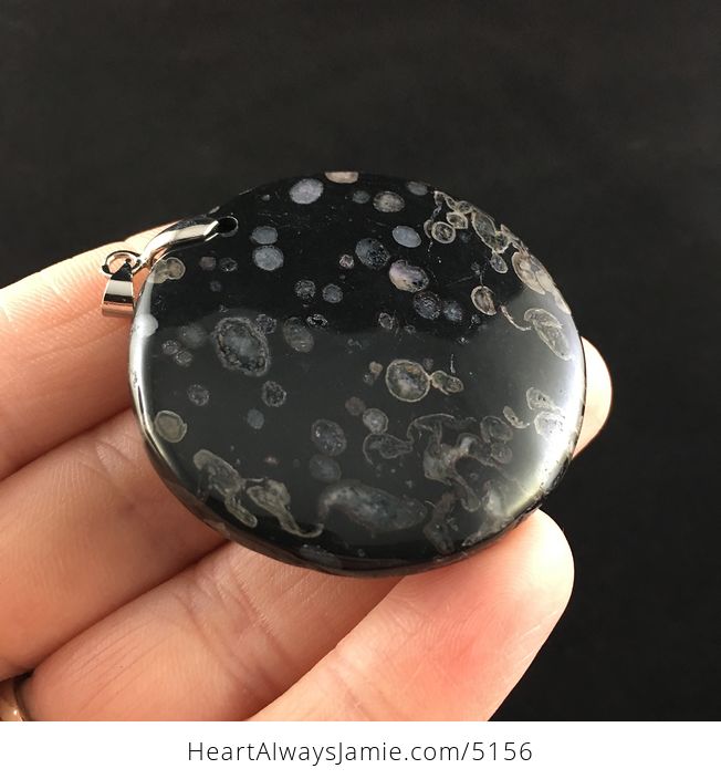 Circle Shaped Black Plum Blossom Jasper Stone Jewelry Pendant - #s7kvHtCI18w-4