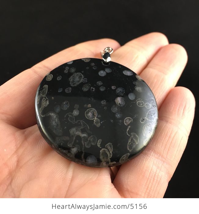 Circle Shaped Black Plum Blossom Jasper Stone Jewelry Pendant - #s7kvHtCI18w-2