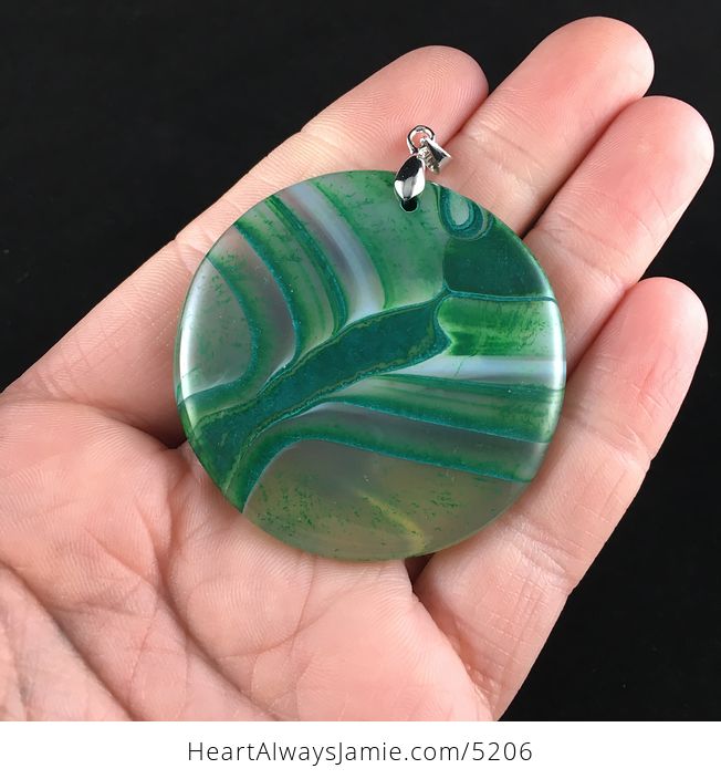 Circle Shaped Green Agate Stone Jewelry Pendant - #kTxMMEf5P3o-1