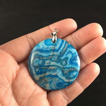 Circular Blue Mexican Crazy Lace Agate Stone Jewelry Pendant #dqM1DxIEiTM