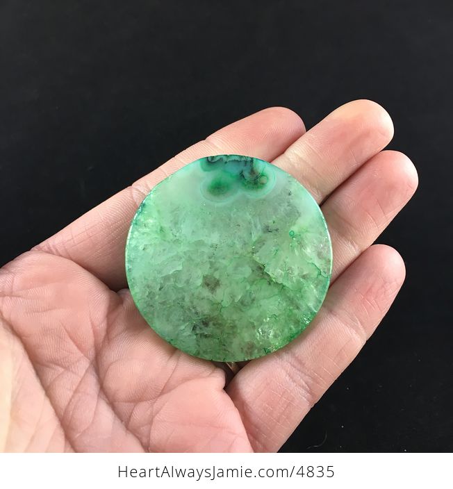 Circular Green Druzy Agate Stone Jewelry Pendant - #ZzP7a3iaAOw-5