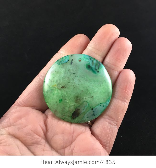 Circular Green Druzy Agate Stone Jewelry Pendant - #ZzP7a3iaAOw-1