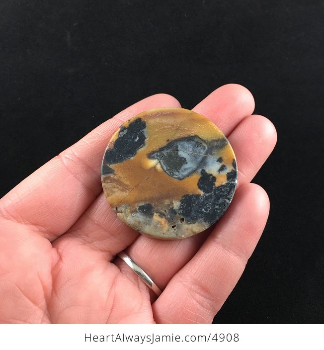 Circular Orange and Black Amazonite Jasper Stone Jewelry Pendant - #FYNsH5ZNx7M-1