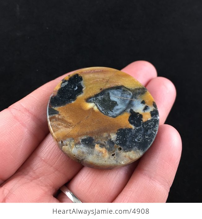 Circular Orange and Black Amazonite Jasper Stone Jewelry Pendant - #FYNsH5ZNx7M-2