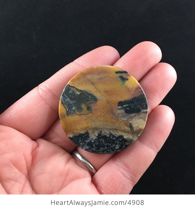 Circular Orange and Black Amazonite Jasper Stone Jewelry Pendant - #FYNsH5ZNx7M-4