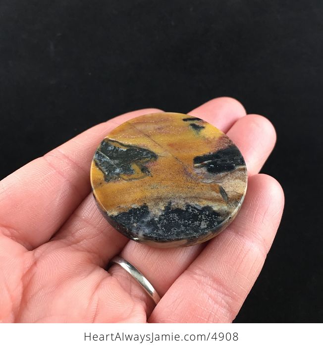 Circular Orange and Black Amazonite Jasper Stone Jewelry Pendant - #FYNsH5ZNx7M-5
