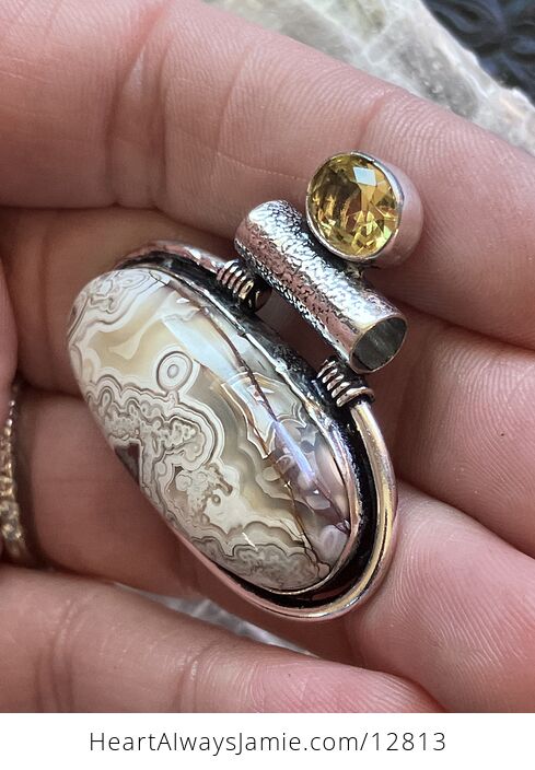 Citrine and Crazy Lace Agate Stone Crystal Jewelry Pendant - #fVCewTIVMQU-5