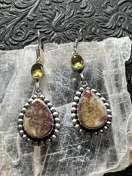 Citrine and Red and Yellow Crazy Lace Agate Stone Jewelry Earrings #cAHGOl6gFlI