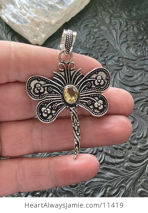 Citrine Dragonfly Stone Jewelry Crystal Pendant - #Mjf2QvawCqA-1