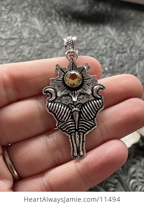 Citrine Flower Luna Moth Sun Crescent Moon Lunar Mystic Stone Jewelry Crystal Pendant - #YSlBqDEWl3Q-1