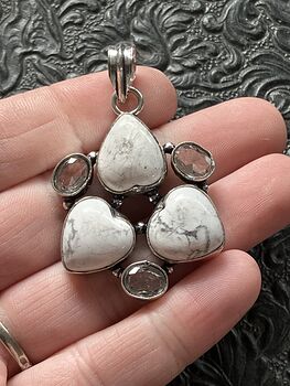 Clear Faceted Crystal and Howlite Trio Heart Stone Crystal Jewelry Pendant #udJD9P7ifLE
