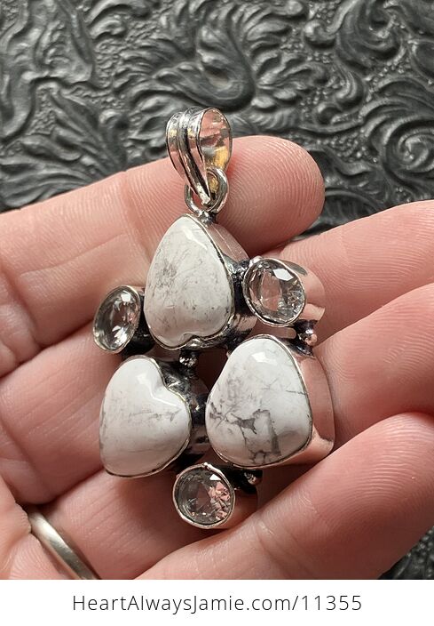 Clear Faceted Crystal and Howlite Trio Heart Stone Crystal Jewelry Pendant - #udJD9P7ifLE-5