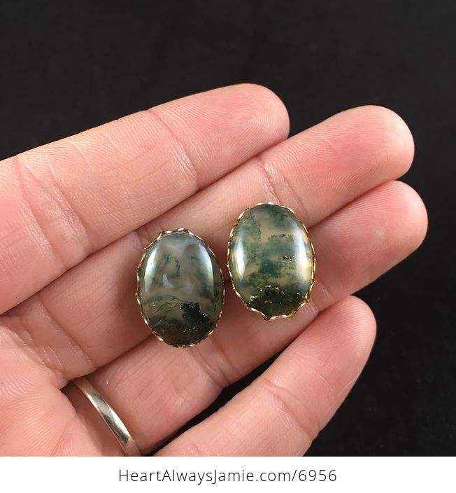 Clip on Moss Agate Stone Earrings - #F7ZerpTDnzg-1