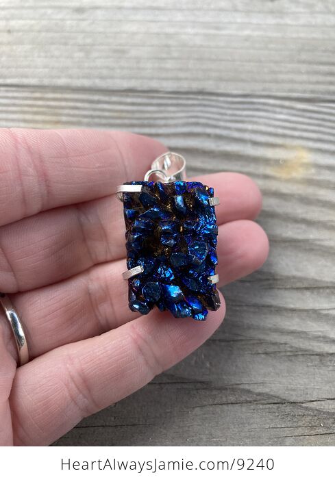 Cobalt Aura Quartz Crystal Pendant - #kEPwLuGpmAE-1