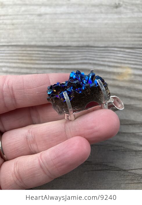 Cobalt Aura Quartz Crystal Pendant - #kEPwLuGpmAE-3