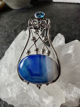Color Treated Blue Agate and Faceted Gemstone Jewelry Crystal Fidget Pendant #4JmPyvqMO6o