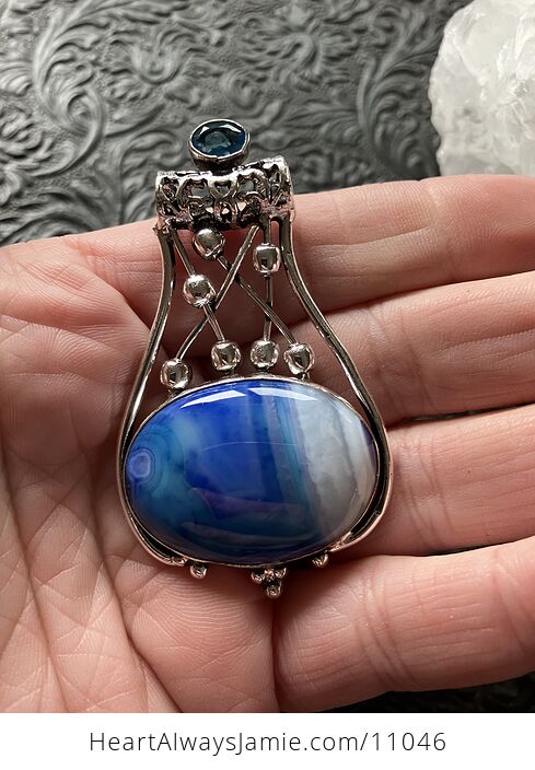 Color Treated Blue Agate and Faceted Gemstone Jewelry Crystal Fidget Pendant - #4JmPyvqMO6o-5