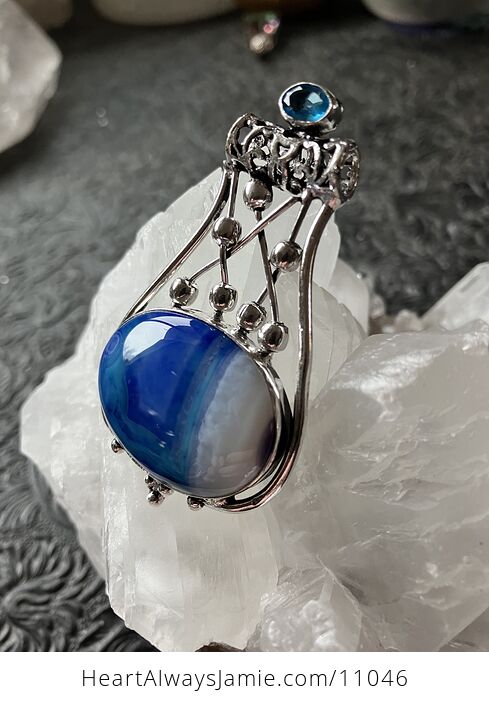 Color Treated Blue Agate and Faceted Gemstone Jewelry Crystal Fidget Pendant - #4JmPyvqMO6o-2