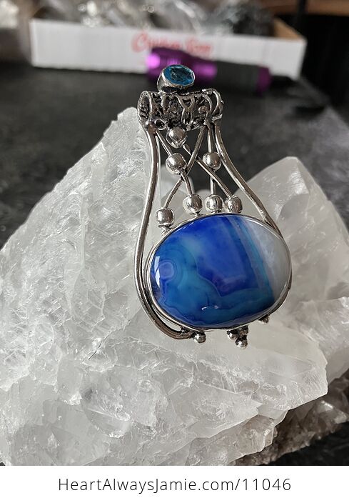 Color Treated Blue Agate and Faceted Gemstone Jewelry Crystal Fidget Pendant - #4JmPyvqMO6o-3