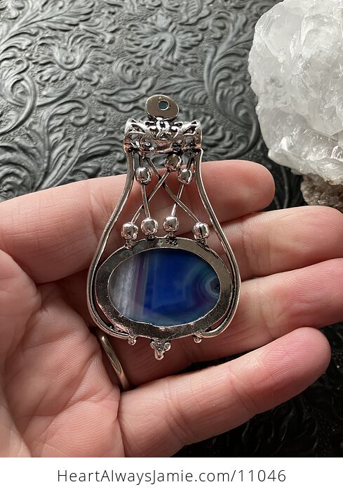 Color Treated Blue Agate and Faceted Gemstone Jewelry Crystal Fidget Pendant - #4JmPyvqMO6o-4