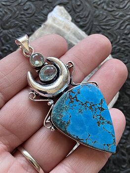 Color Treated Blue Magnesite and Topaz Witchy Mustic Lunar Crystal Stone Jewelry Pendant #HzkFwNhQNWQ