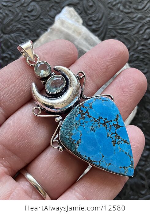 Color Treated Blue Magnesite and Topaz Witchy Mustic Lunar Crystal Stone Jewelry Pendant - #HzkFwNhQNWQ-1