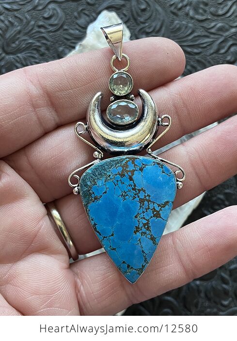 Color Treated Blue Magnesite and Topaz Witchy Mustic Lunar Crystal Stone Jewelry Pendant - #HzkFwNhQNWQ-2