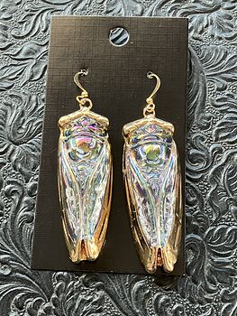 Colorful Ab Coated Electroplated Glass Cicada Earrings #3khSXSzrReA