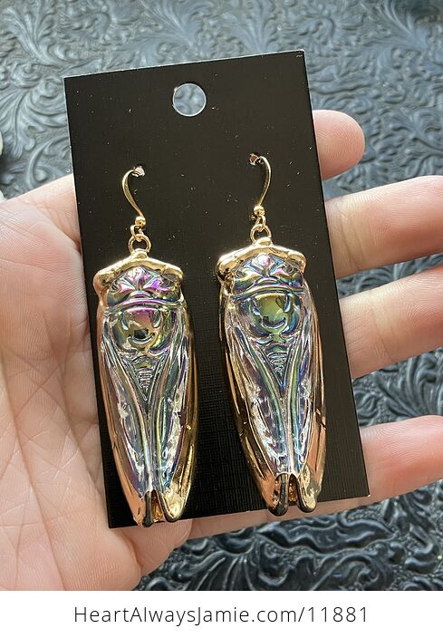 Colorful Ab Coated Electroplated Glass Cicada Earrings - #3khSXSzrReA-2