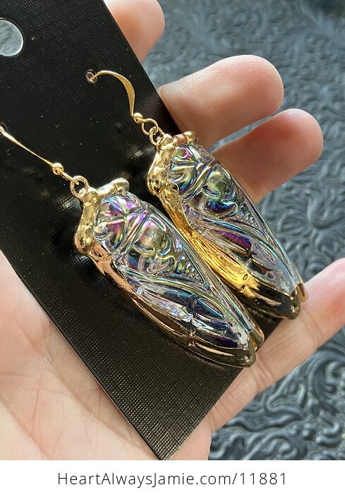 Colorful Ab Coated Electroplated Glass Cicada Earrings - #3khSXSzrReA-3