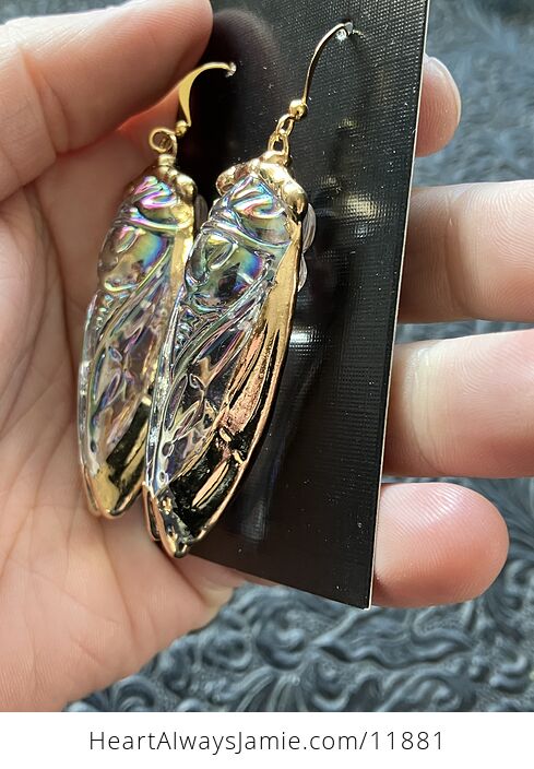 Colorful Ab Coated Electroplated Glass Cicada Earrings - #3khSXSzrReA-4