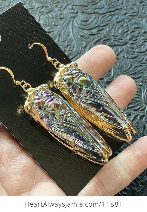 Colorful Ab Coated Electroplated Glass Cicada Earrings - #3khSXSzrReA-8
