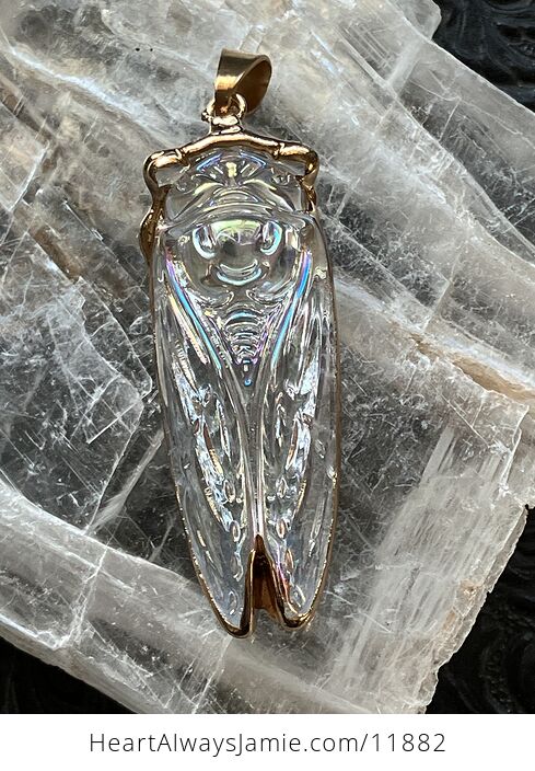 Colorful Ab Coated Electroplated Glass Cicada Pendant Jewelry - #oLRMRMR7HRU-7