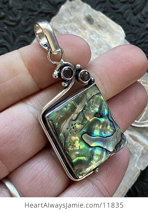 Colorful Abalone Shell and Amethyst Crystal Stone Jewelry Pendant - #yotrlN8XT4s-1