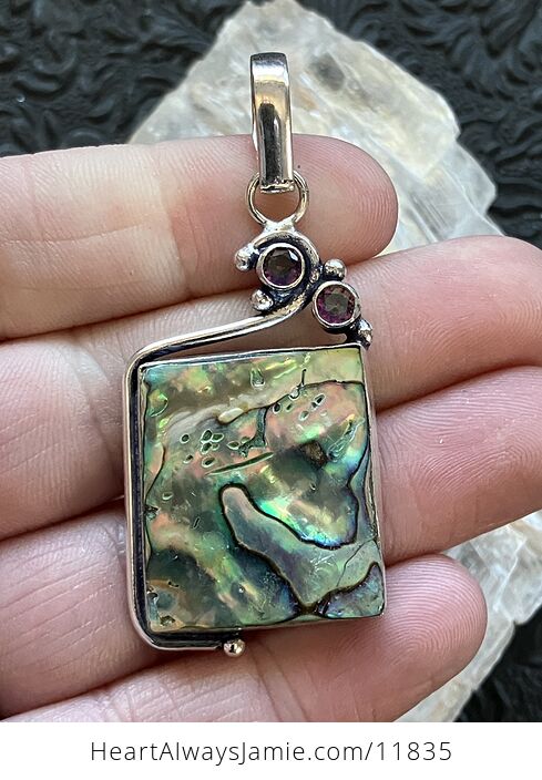 Colorful Abalone Shell and Amethyst Crystal Stone Jewelry Pendant - #yotrlN8XT4s-2