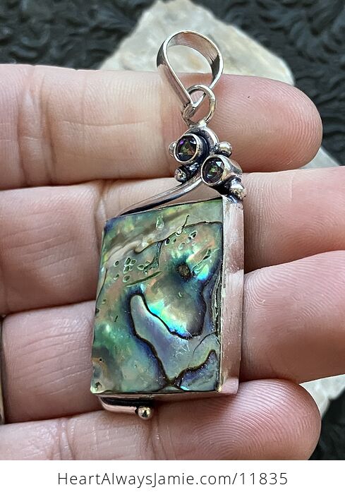 Colorful Abalone Shell and Amethyst Crystal Stone Jewelry Pendant - #yotrlN8XT4s-3