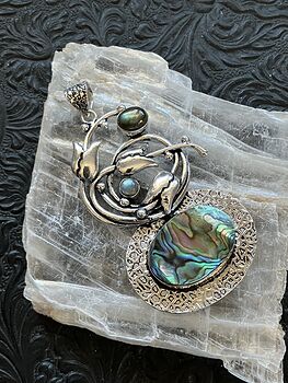 Colorful Abalone Shell and Labradorite Tulip Flower Crystal Stone Jewelry Pendant #PDqzmcPWJKU