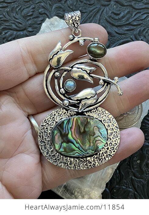 Colorful Abalone Shell and Labradorite Tulip Flower Crystal Stone Jewelry Pendant - #PDqzmcPWJKU-5