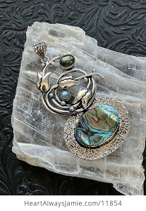 Colorful Abalone Shell and Labradorite Tulip Flower Crystal Stone Jewelry Pendant - #PDqzmcPWJKU-1