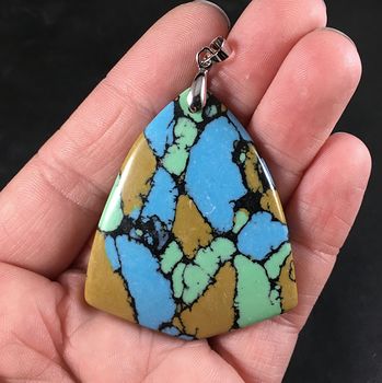 Colorful Blue Yellow Green and Black Triangular Synthetic Stone Pendant #aacEUity6iU