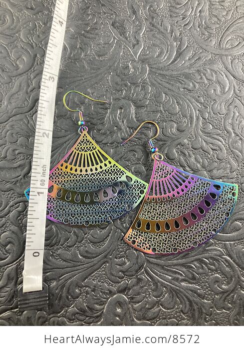 Colorful Chameleon Fan Shaped Metal Earrings - #FDqDpec3uCw-2