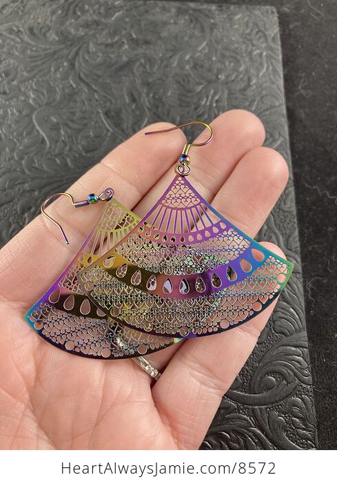 Colorful Chameleon Fan Shaped Metal Earrings - #FDqDpec3uCw-3