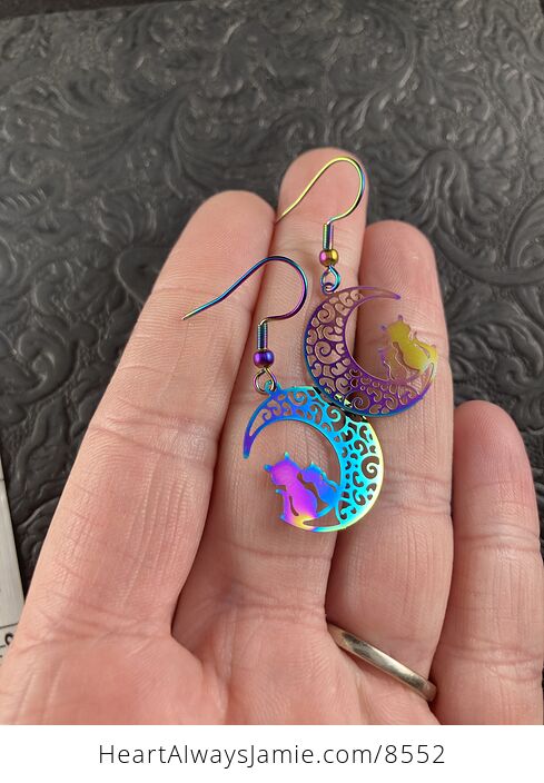 Colorful Chameleon Metal Cat and Moon Earrings - #HD0Ymt458IM-2