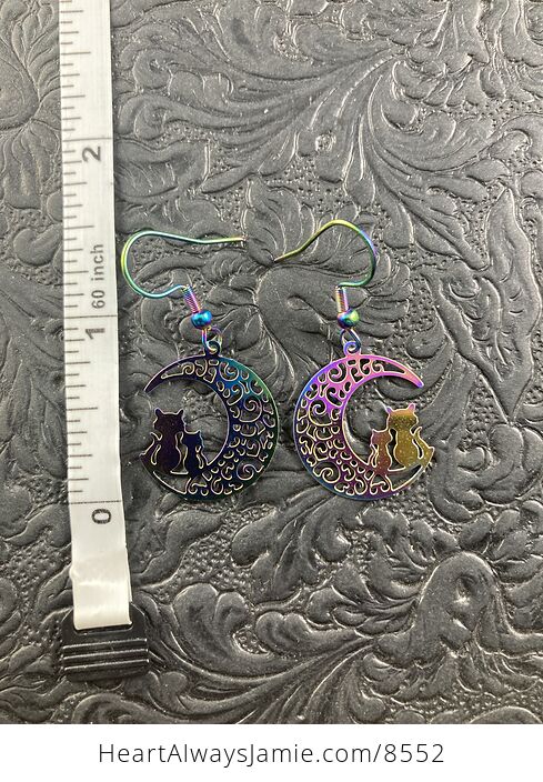 Colorful Chameleon Metal Cat and Moon Earrings - #HD0Ymt458IM-3