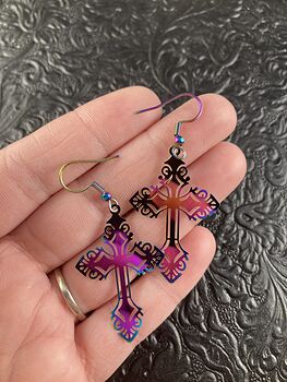 Colorful Chameleon Metal Cross Earrings #ilRkcVxRt1Y