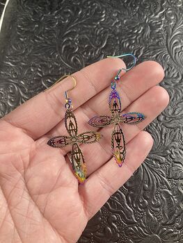 Colorful Chameleon Metal Cross Earrings #zegZMn872yI