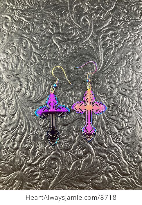 Colorful Chameleon Metal Cross Earrings - #ilRkcVxRt1Y-4